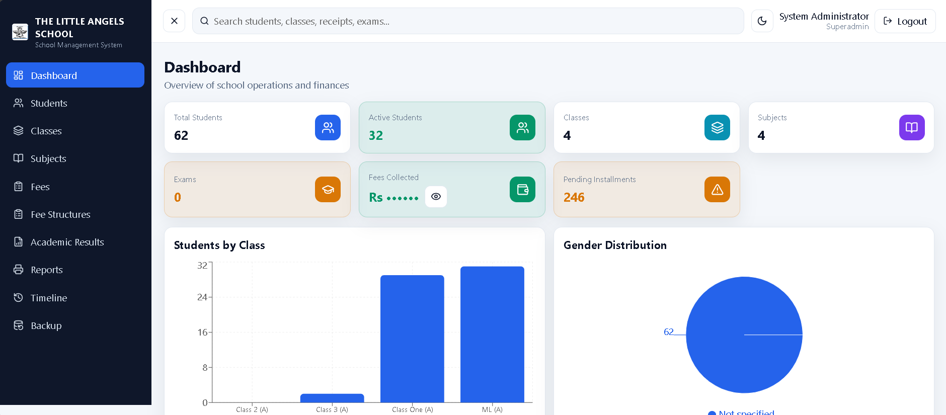 School Management System dashboard preview